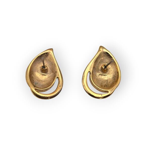 Navy & Gold Teardrop Vintage Earrings – Enamel Studs – Classic 80s/90s Style - Picture 5 of 9